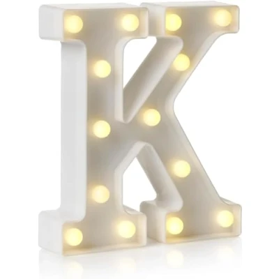 Imagen de Letrero de luz LED con letras y números del alfabeto para decoración hogar, fiesta cumpleaños, eventos, luces nocturnas, 22 cm (K)
