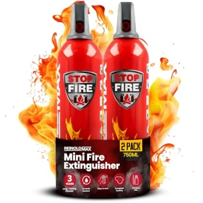 Imagen de ReinoldMax Pequeño extintor de coche, mini barco, caravana, eléctrico, barbacoa, Aerosol 5 en 1 para todos los fuegos, comercial, 750ml