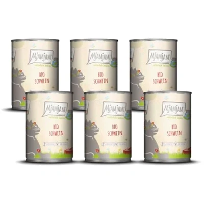 Imagen de MjAMjAM Comida húmeda Premium para Gatos naturalmente Deliciosa Bio Cerdo, Pack de 6 (6 x 400g), sin Cereales con Extra Carne