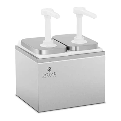 Imagen de Royal Catering Dispensador De Salsas Dosificador Para Mostaza Kétchup RCDI 4L (Acero inoxidable/PP, Volumen total: 4 L, 3 dosificadores, 2 x L)