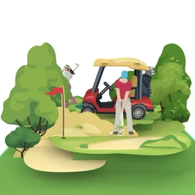 Imagen de MOKIO® Tarjeta Pop Up Golf de regalo 3D para un cumpleaños, felicitación emergente golfista