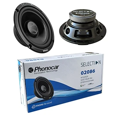 Imagen de SELECTION 2 PHONOCAR 02086 Altavoces woofer 16,50 cm 165 mm 6,5&quot; de diámetro 70 vatios rms 180 MAX par impedancia 4 ohmios 92 db spl Coche Negro, un