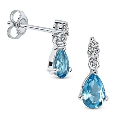 Imagen de Miore Ohrringe Damen 0.08 Ct Diamant Brillanten Weißgold 9 Karat 375 tropfen Ohrhänger mit Edelstein Geburtsstein Rubin Saphir Smaragd Topas Ohrschmuck (Topacio)