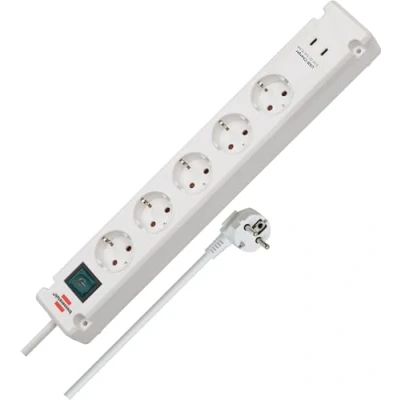 Imagen de Bremounta Regleta de enchufes con 2 Tomas Carga USB C 5 vías Blanca 3m H05VV F3G1.5