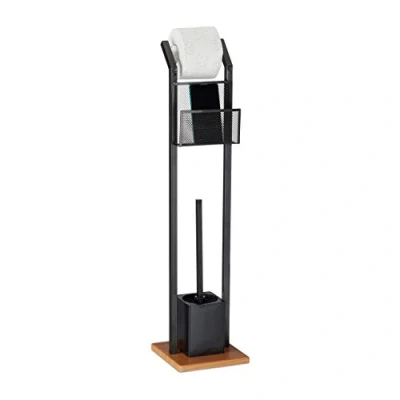 Imagen de Relaxdays Escobillero Portarrollos con Soporte, Hierro DM, Negro, 78 x 18,5 cm