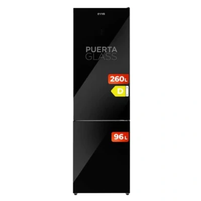 Imagen de EVVO Frigorífico Combi No Frost, Capacidad 257 L Congelador 94 L, Motor Inverter, 60cm de Ancho, Clase energética D, Multi Air Flow, Luz Interior LED, Panel LED táctil, F60B Glass (Negro)