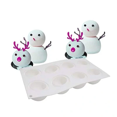 Imagen de XiaoShenLu Molde esferico, de Silicona 3D para postres pudín, 8 cavidades Forma Grande esféricos, Blanco