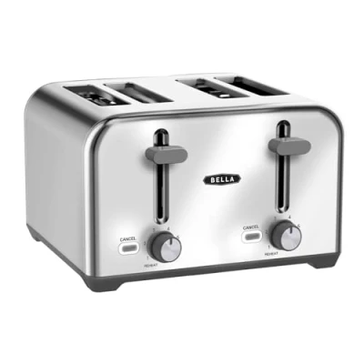 Imagen de BELLA Tostador para 4 rebanadas con ranuras extragrandes y bandeja recogemigas 6 niveles de tostado, apagado automático función recalentamiento Tuesta pan, bagels gofres
