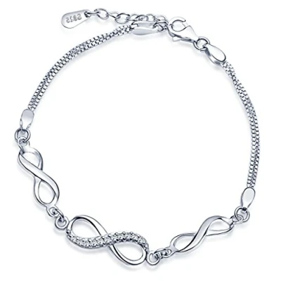 Imagen de Yumilok Pulsera de Eslabones para Mujer con Símbolo del Infinito Plata Ley 925 Circonita Longitud 16,5 19 cm (Ajustable).