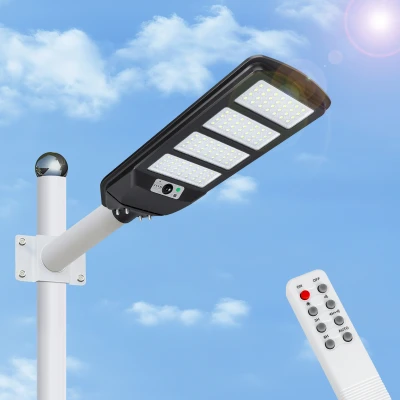 Imagen de Aigostar 200W Farola solar LED exterior con sensor de movimiento, mando a distancia, 2000LM luz blanca. Foco potentes temporizador, impermeable protección IP65. No incluye soporte