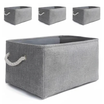 Imagen de Mangata Cesta de almacenamiento lona con asas, ideal para estanterías (M, paquete 4, gris)