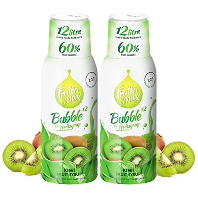 Imagen de 2 paquetes FruttaMax Concentrado de jarabe frutas Menos azúcar con un 60% contenido fruta adecuado para máquina refrescos (2 x 500 ml) Kiwi)
