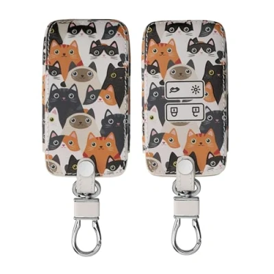 Imagen de kwmobile Funda Compatible con Renault Llave de Coche Smart Key 4 Botones (Solo Keyless Go) Cubierta Cuero sintético Case para Mando y Control Auto Gatitos