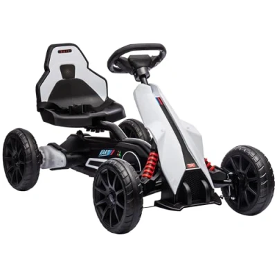 Imagen de HOMCOM Go Kart Coche Eléctrico para Niños de 3 a 8 Años con Batería 12V Velocidad Ajustable 5km/h y Cinturón Seguridad Carga 30 kg Exterior 100x58x58,5 cm Blanco
