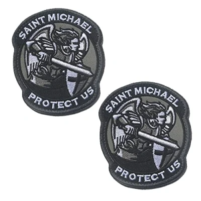 Imagen de 2 Paquetes San Miguel Protégenos &quot;Saint Michael Protect Us&quot; Divertido Parche Compatibles con Velcro para el Ropa Abrigo Mochila Gorras Viajes Hombro Biker Chaquetas