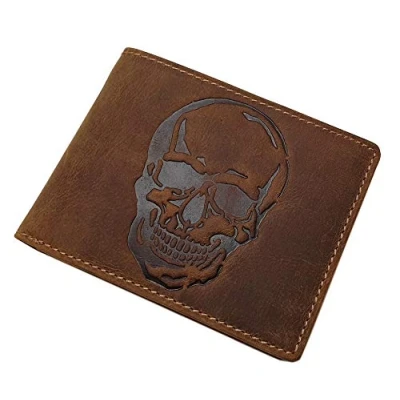 Imagen de Cuero de búfalo Cartera con Calavera Motivo Bloqueo RFID y NFC (Marrón)