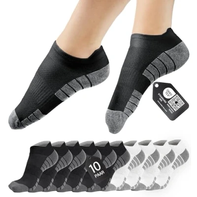 Imagen de HELDENWERK calcetines deportivos para hombre y mujer, 10 pares, cortos con algodón transpirable, juego de unisex, 6 negros, 4 grises, 43 46