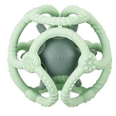 Imagen de Nattou Juego de 2 bolas silicona, Para agarrar y morder, Sin BPA, Ø 10 cm + 7 cm, Silicon, Verde menta/Verde hierba