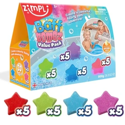 Imagen de Zimpli Kids 20 bombas de baño estrella, crea una aventura colorida y efervescente, kit fabricación para niños, paquete económico efervescentes,