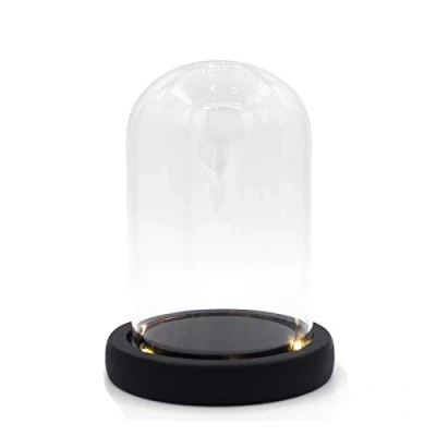Imagen de Nynelly Cúpula Decorativa de Vidro, Campana Cristal con Base Negra y Luz, Transparente para Decoraciones, Centro Mesa Antigüedades,9X12cm