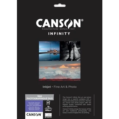 Imagen de Canson Infinity Rag Photographique Duo, Digital Art Reproduction, Ultra Suave, 220g, Hoja, A4 21x29,7cm, Blanco puro, 10 Hojas