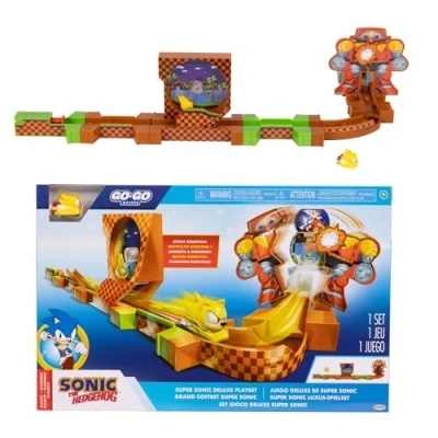 Imagen de Sonic The Hedgehog Go Racers Deluxe Playset con figura de Super Diecast, combina el juego Adventure y Knuckles
