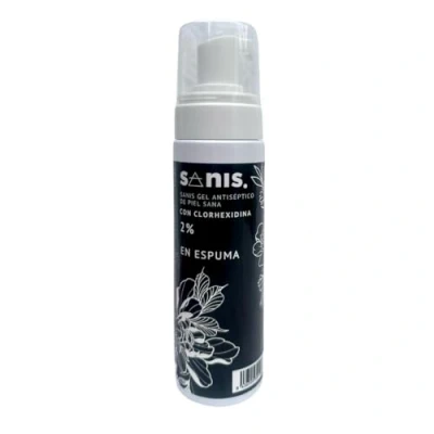 Imagen de SANIS, Gel Desinfectante para Tatuadores, Espuma Antiséptico con Clorhexidina 2%, Estudios de Tatuaje, Cuidado la Piel, 200 ML