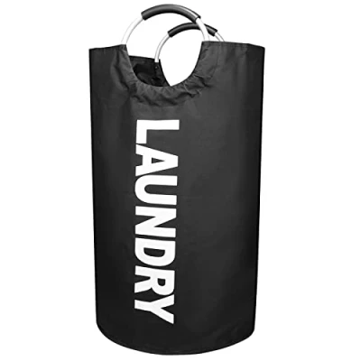 Imagen de Cesto para la Colada 90L, Plegable, Bolsa de Lavado Bin, Cubo lavandería Tela Oxford, ropa sucia, mantas, almohadas Negro