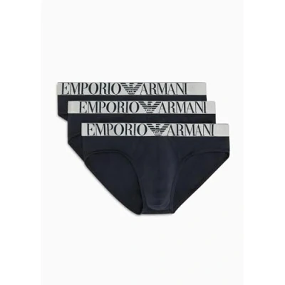 Imagen de Emporio Armani Stretch Cotton Shiny Logoband 3 Pack Brief Hombre, Multicolor (Marine/Marine/Marine), S