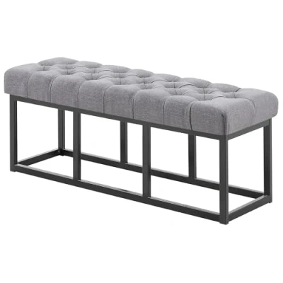 Imagen de CLP Taburete Pie De Cama Amun Tapizado En Tela Banco Recibidor Estilo Chesterfield Salón con Base Metal Negro I Color:, Color:Gris Oscuro, Tamaño:120 cm