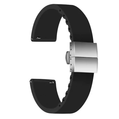 Imagen de ULLCHRO Correa Reloj Calidad Alta Recambios Relojes Caucho 14mm, 16mm, 18mm, 20mm, 22mm, 24mm Silicona con Acero Inoxidable Hebilla desplegable (14mm, Black)