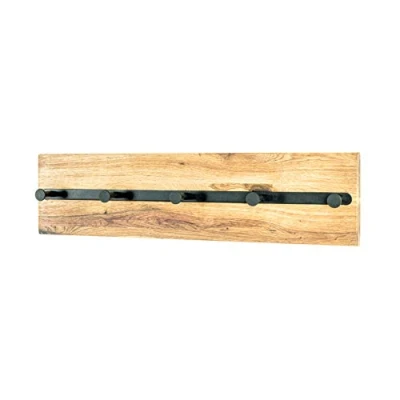 Imagen de HAKU Möbel Perchero de pared roble aceitado, negro, Madera maciza, metal Dim.: AN 60 cm x AL 15 P 6 cm, Estilo: Moderno