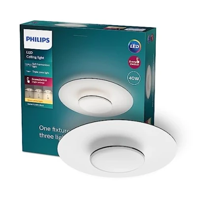 Imagen de Philips Plafón LED de Techo Garnet, 40W, 4200 Lúmens, Luz Blanca Cálida, 2700k con Tecnología SceneSwitch, Negro