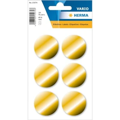 Imagen de HERMA 15074 etiquetas doradas redondas (diámetro 32 mm, 3 hojas, mate), pegatinas autoadhesivas para regalo etiquetado a mano, 18