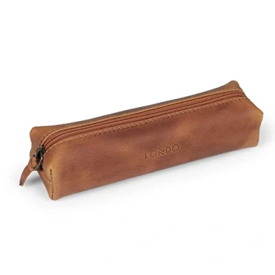 Imagen de Londo Cuero de la Genuino Estuche con cierre cremallera, Bolsa Bolígrafos (Camel)