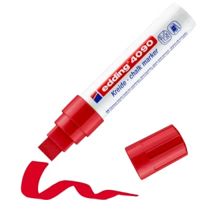 Imagen de edding 4090 marcador de tiza rojo 1 rotulador punta biselada 4 15 mm para cristal borrables pizarras, vidrio y espejos líquida cobertura opaca