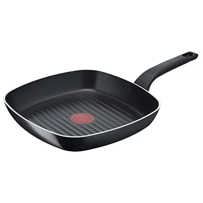 Imagen de Tefal Easy Cook &amp; Clean B55540 Sartén grill de 26 x cm, con revestimiento antiadherente, segura, señal térmica, base estable, cocina saludable, no apto para inducción, negro