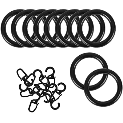 Imagen de Bestlivings anillos con ganchos (10 unidades), de cortina para cinta universal 40 mm diámetro, color negro