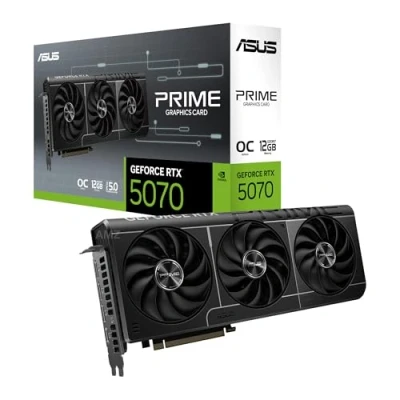 Imagen de ASUS Prime GeForce RTX™ 5070 GDDR7 12GB OC Edition Tarjeta gráfica (PCIe 5.0, HDMI, Display 2.1, 2.5 Slot, Ventiladores axiales, SFF Ready)