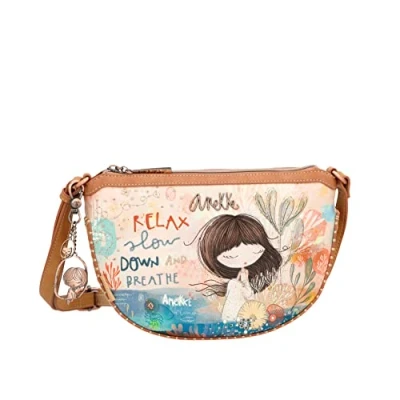 Imagen de Anekke Bolso de Mujer Bandolera Ovalada Mediana Bolsa Hombro Polipiel con Asa y Cierre Cremallera Maleta Mano Colección Mediterranean Accesorios Complementos 28x19x7 cm