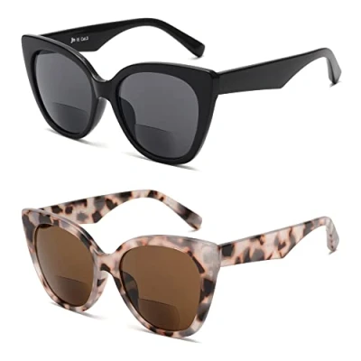 Imagen de JM Clásicas Gafas de Lectura bifocales Gran Tamaño Cateye Sol con Estilo Lectores para Mujer Negro+Tortuga 1.5