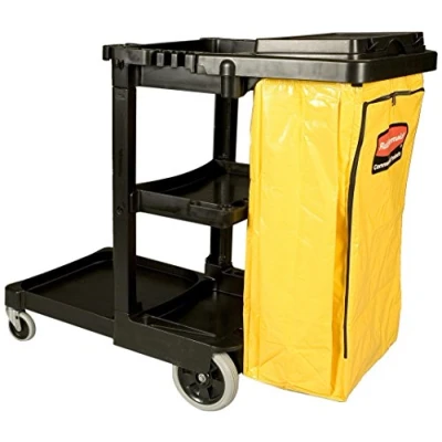 Imagen de Rubbermaid Commercial Products 1805985 Carro de Limpieza con Bolsa Vinilo, 2 Ruedas Fijas, Giratorias, Negro, 97.5 cm x 116.8 55.2