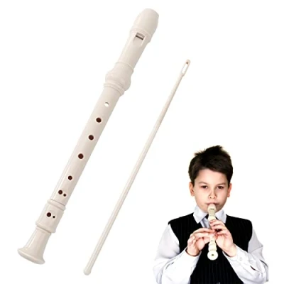 Imagen de Flauta Escolar Dulce Soprano de Plástico para Principiantes, Niños, 8 Agujeros con Palo Limpieza y Manual Instrucciones Beige