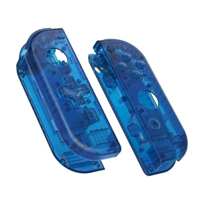 Imagen de eXtremeRate Carcasa D Pad Versión con Botones para Nintendo Switch &amp; OLED Joycon Funda de Agarre Reemplazo Joycons No Incluye Consola(Transparente Azul)
