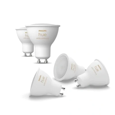 Imagen de Philips Hue Bombilla LED Inteligente, GU10, Luz Blanca de Cálida a Fría, 4.2W 400 lúmens, Compatible con Alexa y Google Home Pack 5 Bombillas inteligentes