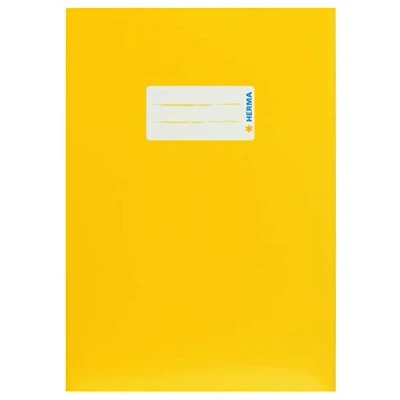 Imagen de HERMA Funda de cartón A5 para libro ejercicios, con campo inscripción, extrafuerte, cubierta deslizante escuela, color amarillo