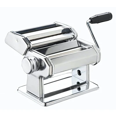 Imagen de KitchenCraft World of Flavors Pasta Maker, Máquina Manual de con 9 Gruesos Ajustables, Cortador Doble Italiano Lujo, Acero Inoxidable