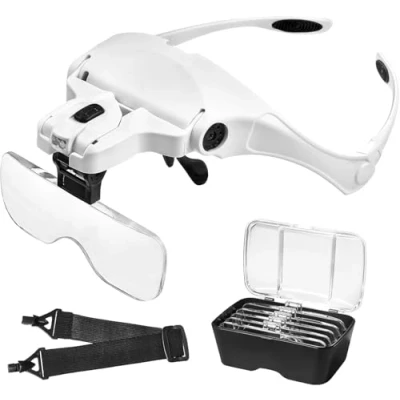 Imagen de Lupa con Luz 2 Led Anpro Lupas de Gran Aumento 5 Lentes 1.0X, 1.5X, 2.0X, 2.5X, 3.5X Ajustable para Leer, Reparaciones, Coser, Joyería