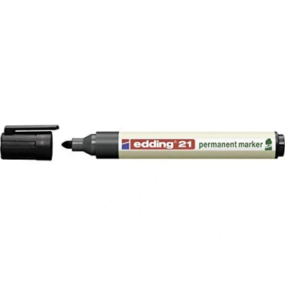Imagen de edding 21 EcoLine marcador permanente negro 1 rotulador punta redonda 1,5 3mm indeleble de secado rápido resistente al agua y los borrones cartón, plástico, madera, metal, tela universal