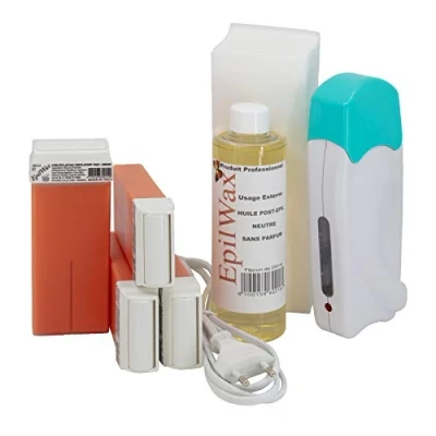 Imagen de Epilwax Completa Kit Depilazione con Cera de argán Incluye 4 Cartuchos Roll On Recambiables, Calentador On, 100 Tiras y Aceite Depilación